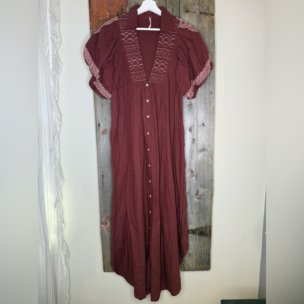 Free People Samantha Shirt Dress in Double Dare Maroon XS - Picture 3 of 14
